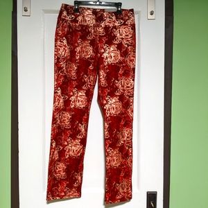 NWT Soft Surroundings Straight Leg Floral Red Pants Sz Small